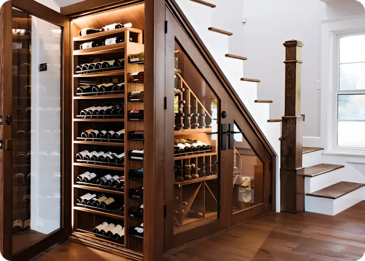 Under-stairs cabinet with doors